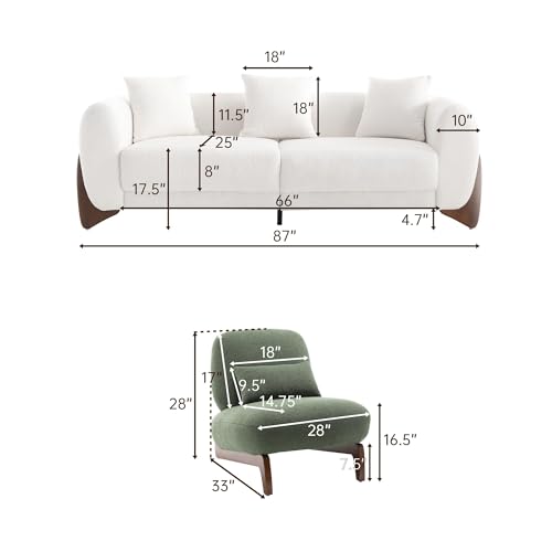 Morden Fort Modern Cloud Couch - 3 Seater Sherpa Boucle Sofa with Wood Legs, Ultra-Thick High Resilience Cushion with 3 Matching Pillows Upholstered Comfy Couch Sofa for Living Room - White