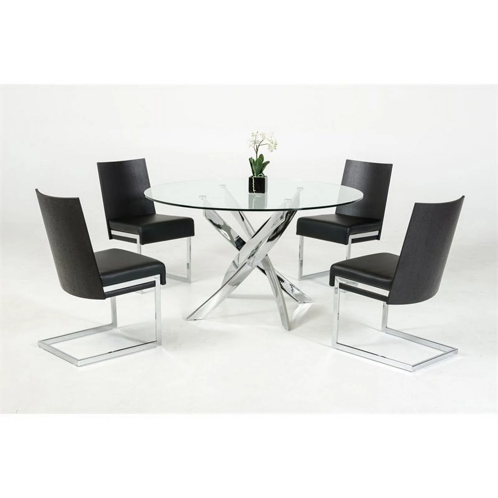 Modrest Pyrite Round Modern Metal & Glass Dining Table in Silver/Clear