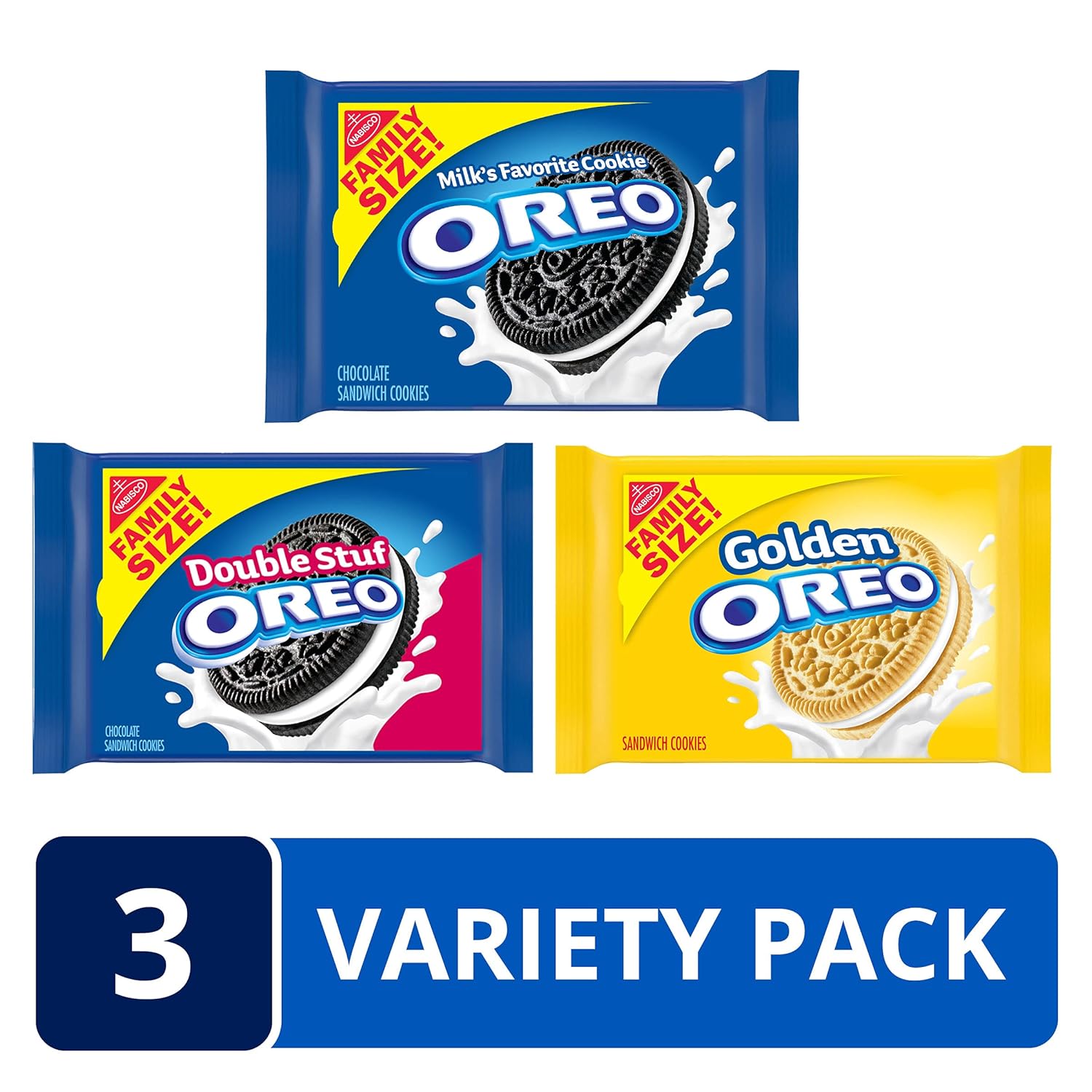 OREO Original, Double Stuff & Golden Sandwich Cookies Variety Pack, Family Size, 3 Packs