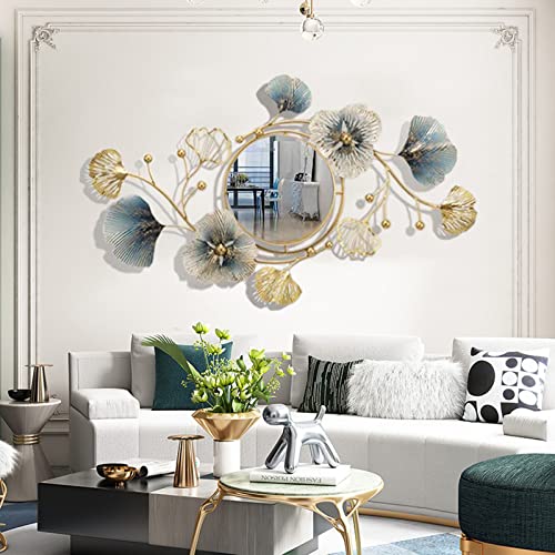 Metal Wall Mirrors Decor for Living Room Ginkgo Leaf Design Big Wall-Mounted Mirrors Large Wall Decor for Entryway Vanity Bedroom Living Room Bathroom (32x19)