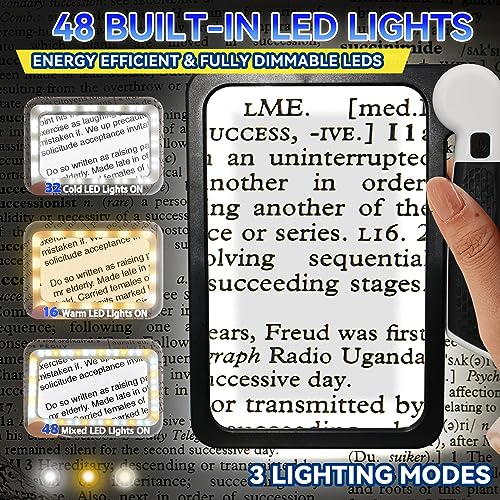 Magnifying Glass with Light, Folding Handheld 3X Large Rectangle Lighted Magnifier with Dimmable LED for Macular Degeneration Seniors Reading Newspaper, Books, Lighted Gift for Low Visions