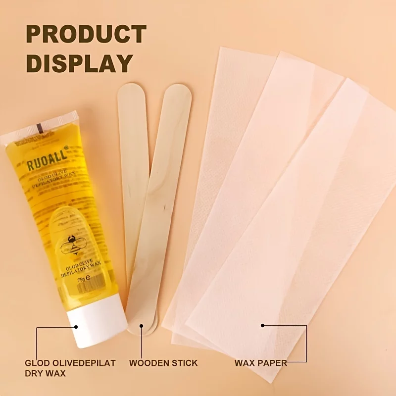 Body Sugar Wax Set Gentle On Skin And Less Painful Hair Removal In A Simple System, No Strips, No Heat, Water Soluble All-Natural Solution For All Skin & Hair Types 75g