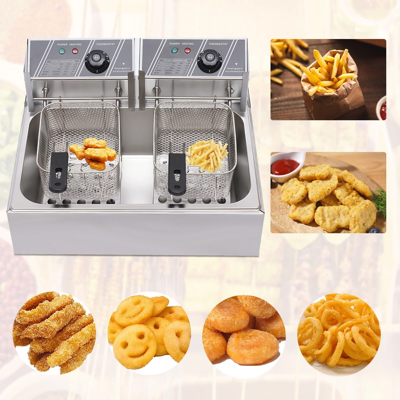 5000W 12L Commercial Restaurant Electric Deep Fryer Dual Tank  Stainless Steel