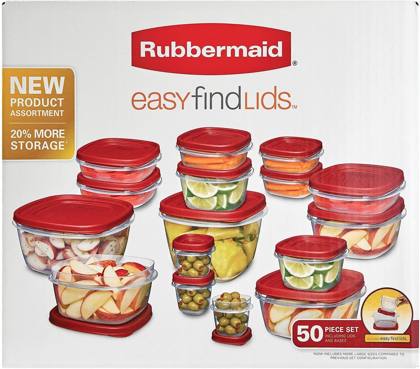 Rubbermaid Easy Find Lids Food Storage-Containers, Racer Red, 50 Piece Set