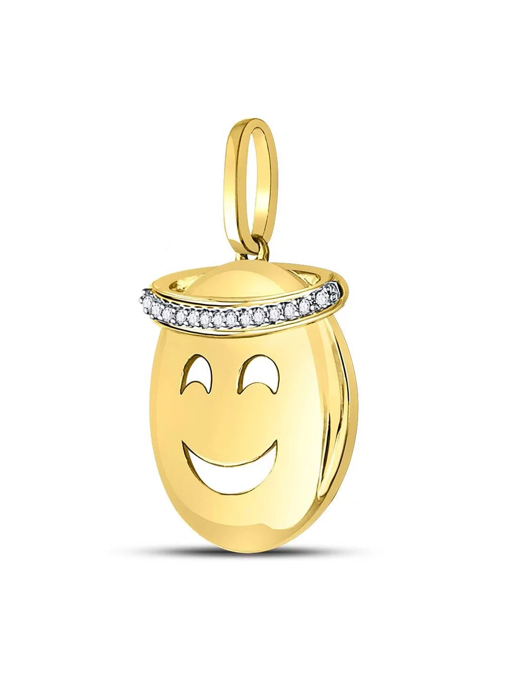 FB Jewels 10kt Yellow Gold Womens Round Diamond Smiley Face Halo Emoji Pendant 1/20 Cttw
