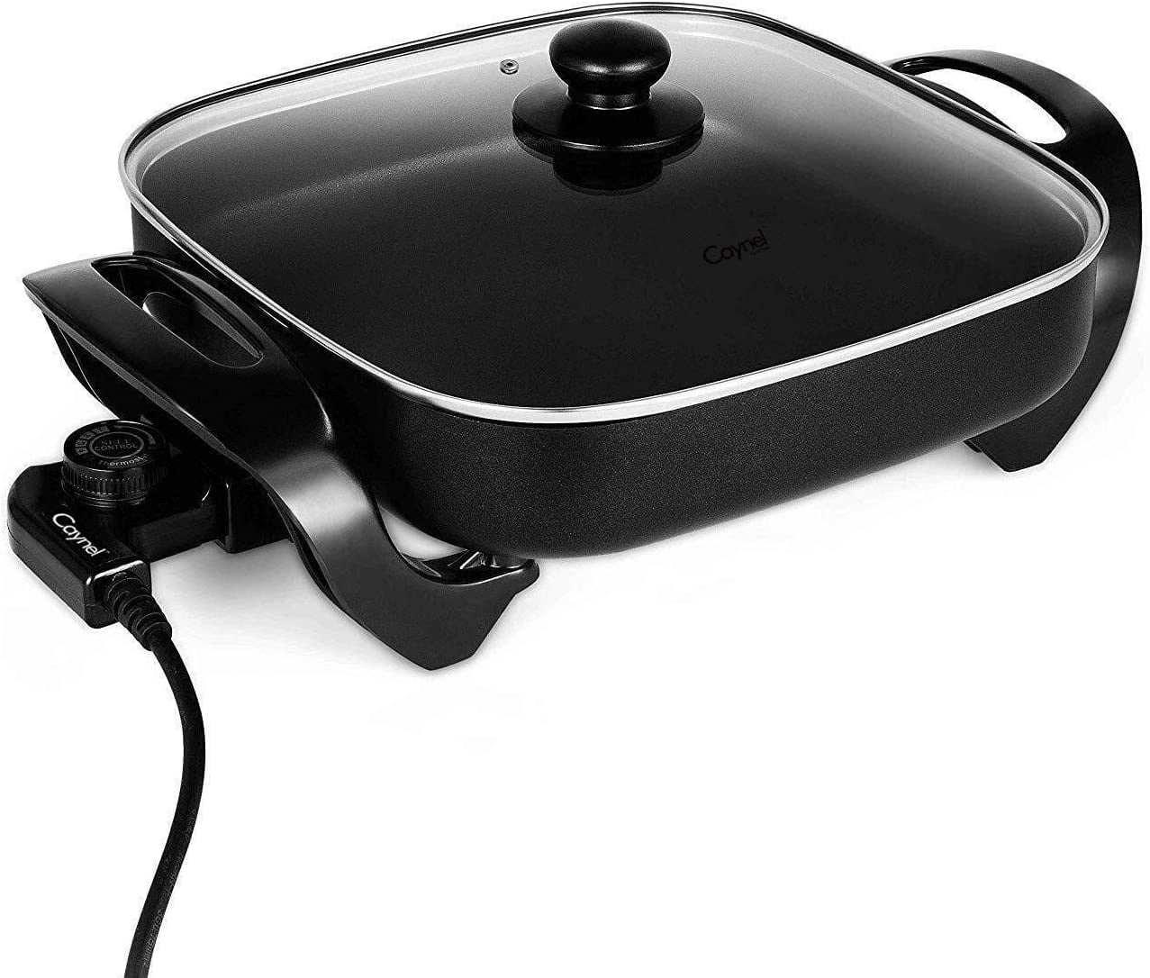 Caynel 12 inch Nonstick Electric Skillet with Glass Lid Fry Pan Black