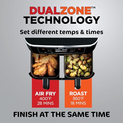 Ninja Foodi 10QT 6-in-1 DualZone Smart XL Air Fryer, 2 Independent 5QT Baskets, Smart Cook Thermometer, Match Cook, Smart Finish, Air Fry, Roast, Bake, Dehydrate, Reheat, Grey, DZ550