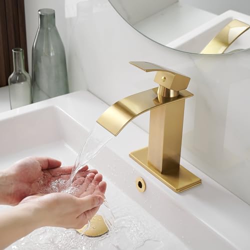 BWE Vessel Sink Faucet Modern Waterfall Chrome Single Hole Bathroom Faucet Single Handle with Pop up Drain Without Overflow Assembly Vanity Basin Bath Sink Faucets Mixer Tap