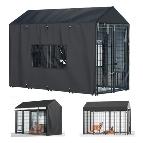 Outdoor Dog Kennel Cover,Full Coverage for 8.1'Dx4.1'Wx6.06'H Dog Cages,600d Heavy Duty Waterproof Large Dog Kennel Cover,(Cover Only) Black