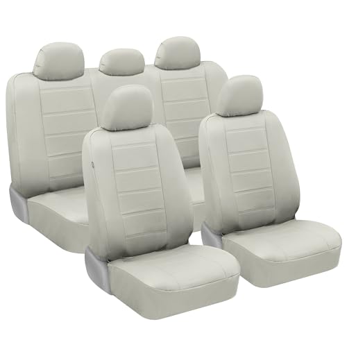 BDK carXS Beige Leather Car Seat Covers Front Seats Only, 4-Piece Faux Leather, Includes Front Seat Covers, Automotive Seat Covers for Trucks SUV