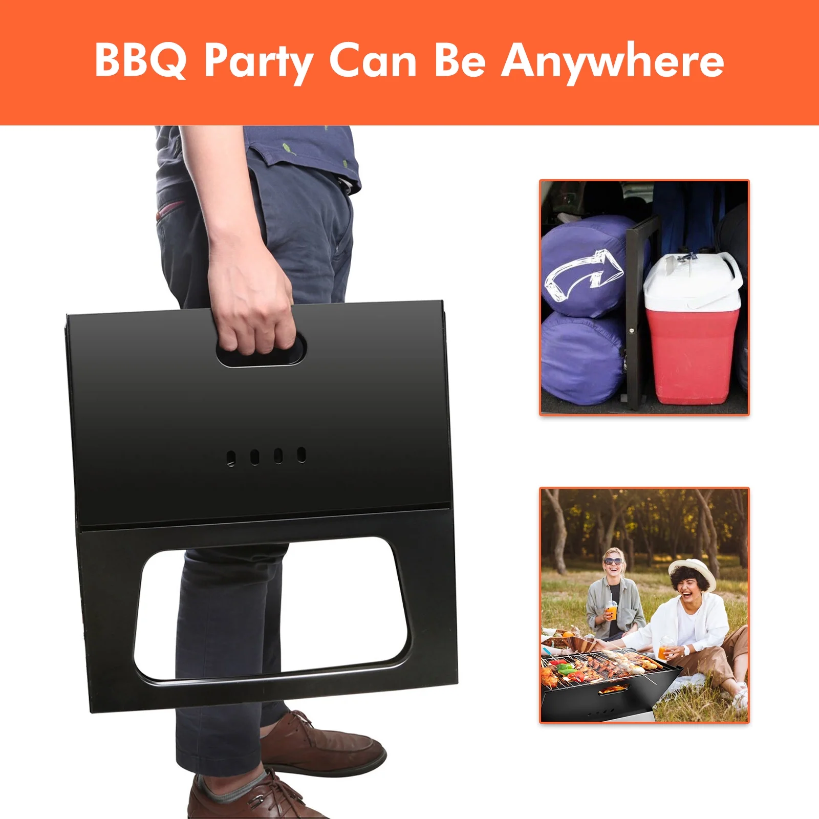 Foldable BBQ Grill, Charcoal Grill Stainless Steel Grilling Light Weight Small BBQ Grill for Outdoor Backyard Camping Picnic, Foldable Mini Barbecue Grill 17.32X11.42X14.57 inch