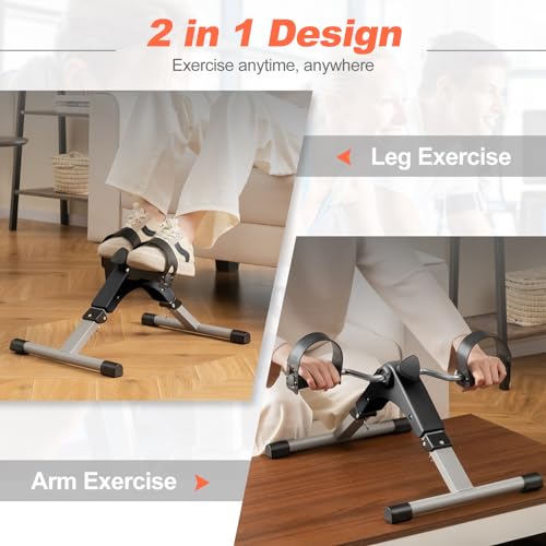 Goplus Mini Exercise Bike, Folding Under Desk Bike Pedal Exerciser with LCD Display, Adjustable Resistance, Portable Lightweight Foot Peddler Machine for Seniors Arms Legs Workout Office Home Fitness