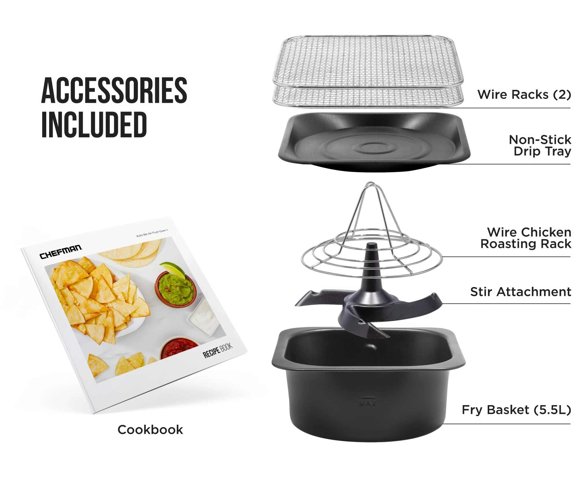 Chefman Auto-Stir Air Fryer Convection Oven, Large 12-Quart, Rotisserie, Bake, Touch Control