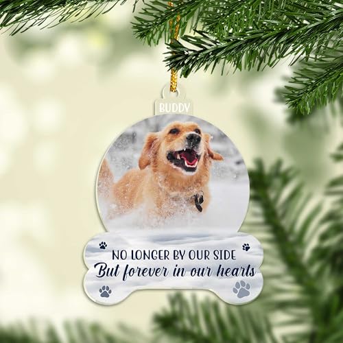 Dog Photo Frame Memorial Christmas Ornaments 2025 - Forever in Our Hearts, Remembrance, in Memory Gifts for Loss of Dog - Pet Loss, Pet Sympathy Personalized Picture Ornaments for Christmas Tree