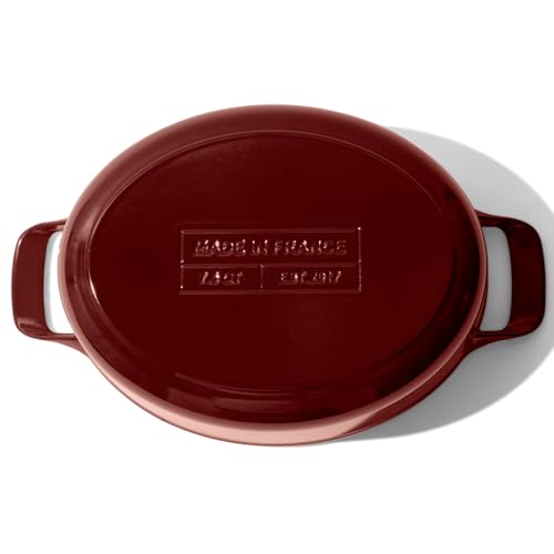Made In Cookware - Oval Dutch Oven 7.5 Quart - Ruby Red - Enameled Cast Iron - Exceptional Heat Retention & Durability - Professional Cookware - Crafted In France - Induction Compatible