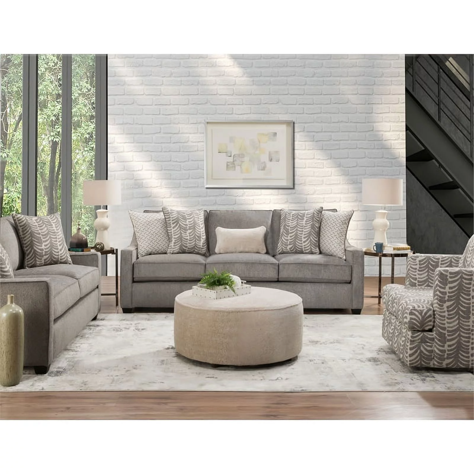 Pemberly Row Modern Fabric Bagley Slim Track Arm Sofa in Gray