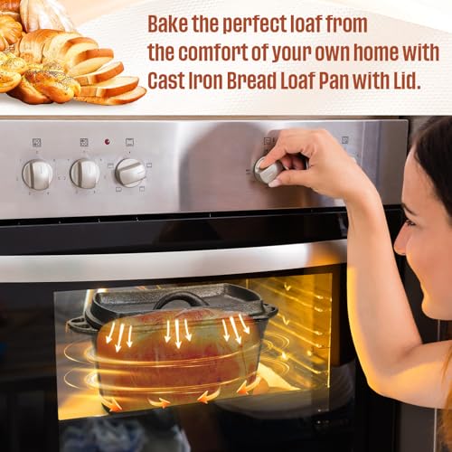 Cast Iron Bread Loaf Pan with Lid 8 x 4.9 x 4.3 Inches Heavy Duty Cast Iron Bread Pan with Dual Handles for Baking Meatloaf Homemade