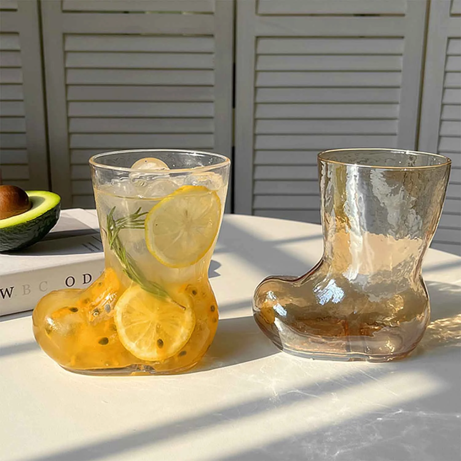 YRYG YRYG Glass Cups, Boots Shape Drinking Glasses Ice Coffee Bottle Glasses Fruit Juice Cup Water Glass Great for Soda Cocktail Beer Whiskey 380ml