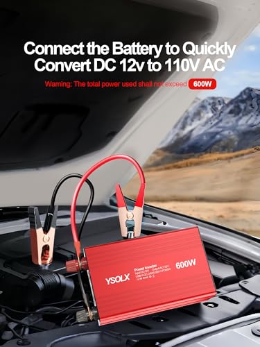 YSOLX 600W Power Inverter, DC 12V to 110V AC Car Inverter with Dual USB C/A Fast Car Charger Adapter(Updated)