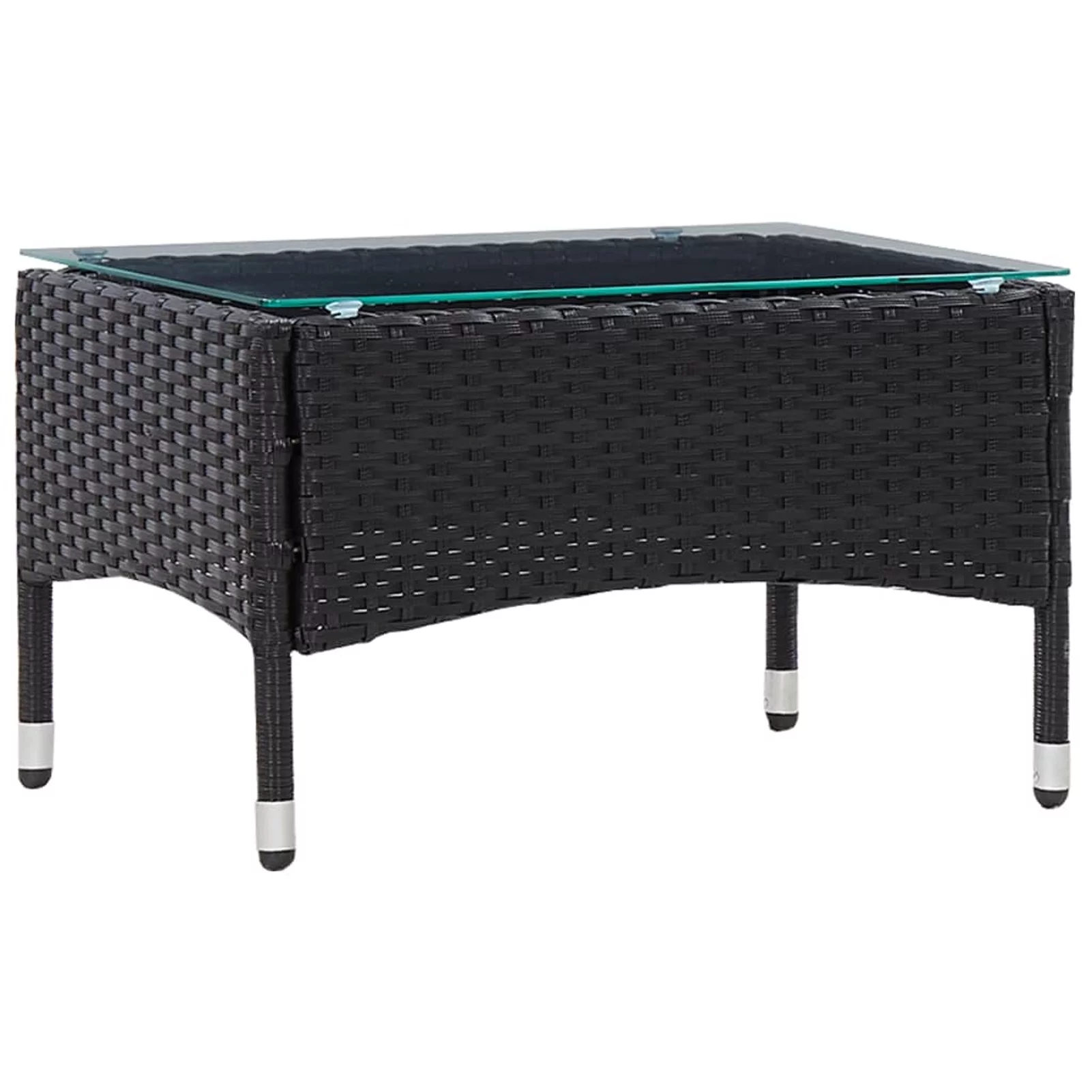 Anself Coffee Table Glass Tabletop End Side Table Black Poly Rattan Garden Side Table for Living Room, Patio, Indoor Outdoor Furniture 23.6 x 15.7 x 14.2 Inches (L x W x H)