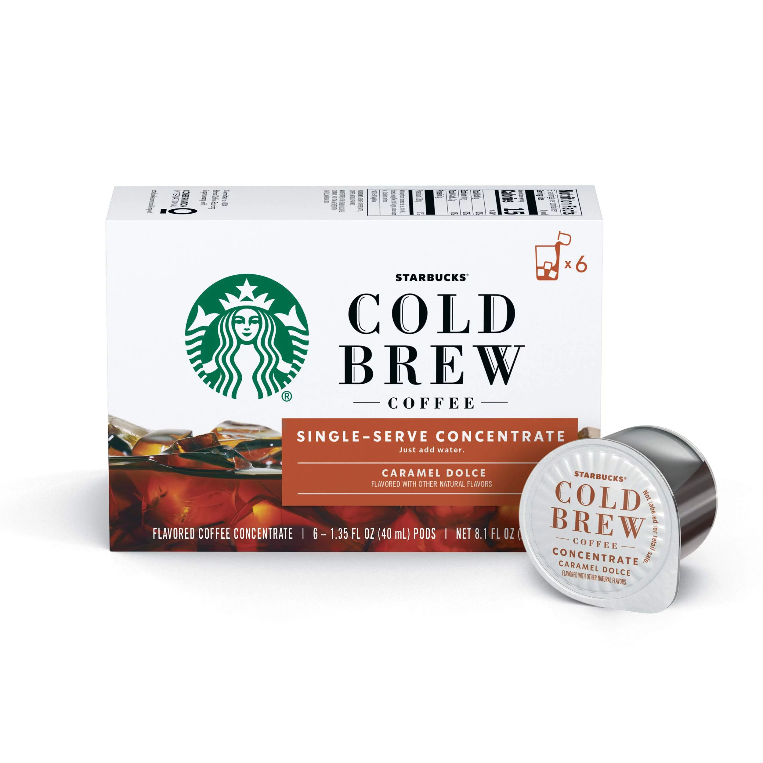 Starbucks Cold Brew Coffee Caramel Dolce Flavored Single-Serve Coffee Concentrate Pods 6 Count (Pack Of 6)