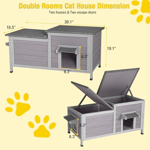 Aivituvin Cat House Indoor 2 Story Feral Cat Shelter for Winter Outdoor Large Size Cat Enclosure for Multiple Cats