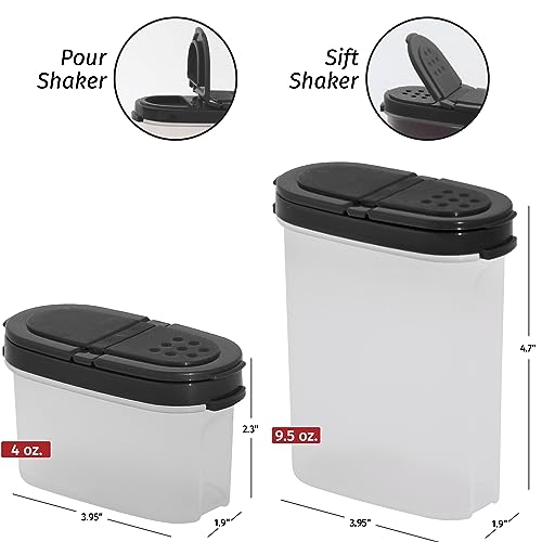 SIGNORA WARE Spice Jars with Lids -8 and 4 oz Refillable Empty Airtight Spice/Seasoning Containers Set -2 in 1 Pour/Sift Shaker Lids Clear Plastic Spice/Seasoning Organizer Kitchen/Travel 8 pk.Red