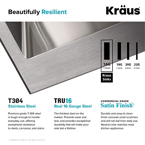 KRAUS Standart PRO 22-inch Drop-In Top Mount 16 Gauge Stainless Steel Single Bowl Laundry Utility Sink, KHT301-22L