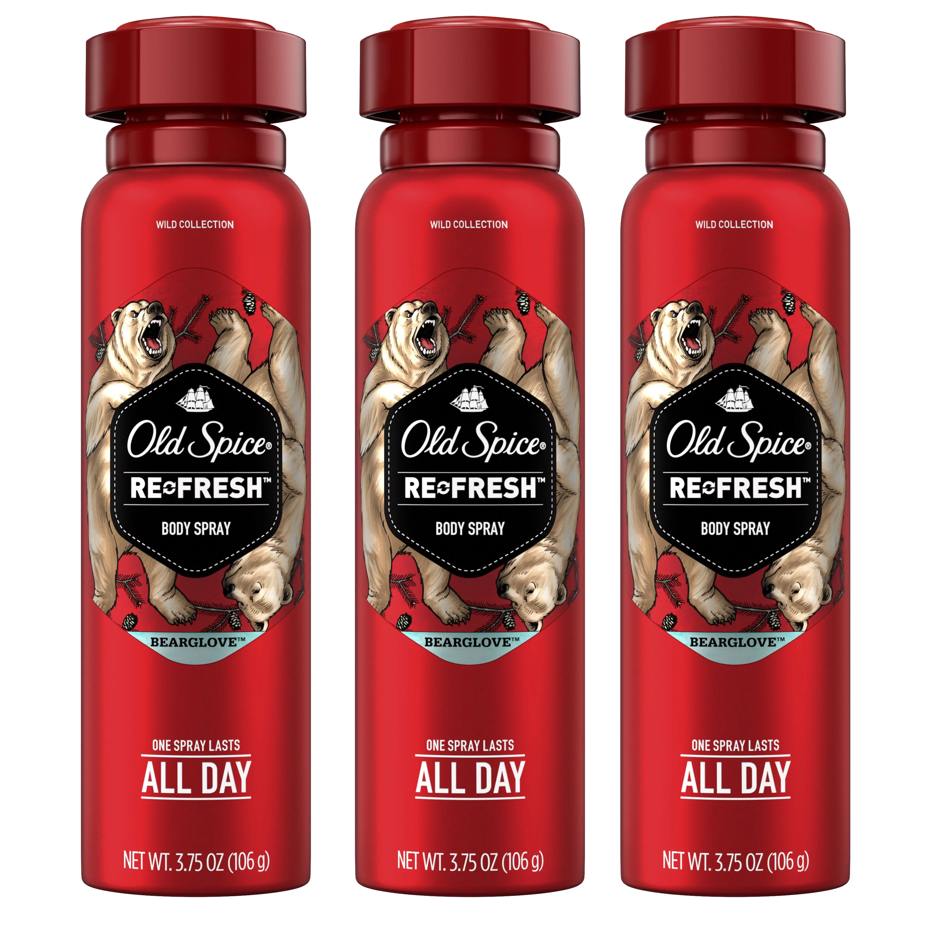 Old Spice Wild Bearglove Scent Body Spray for Men, 3.75 oz, 3 Pack