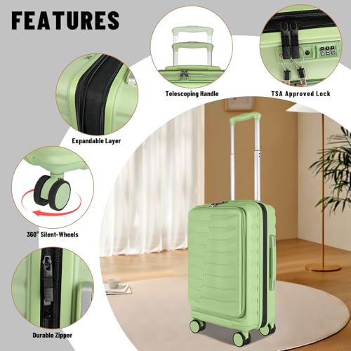 Lightweight Luggage with Spinner Wheels & YKK Zipper, 3-Piece Travel Suitcase ABS+PC Hardshell Luggage Set with TSA Lock, Light Avocado Green (20+24+28 inch)