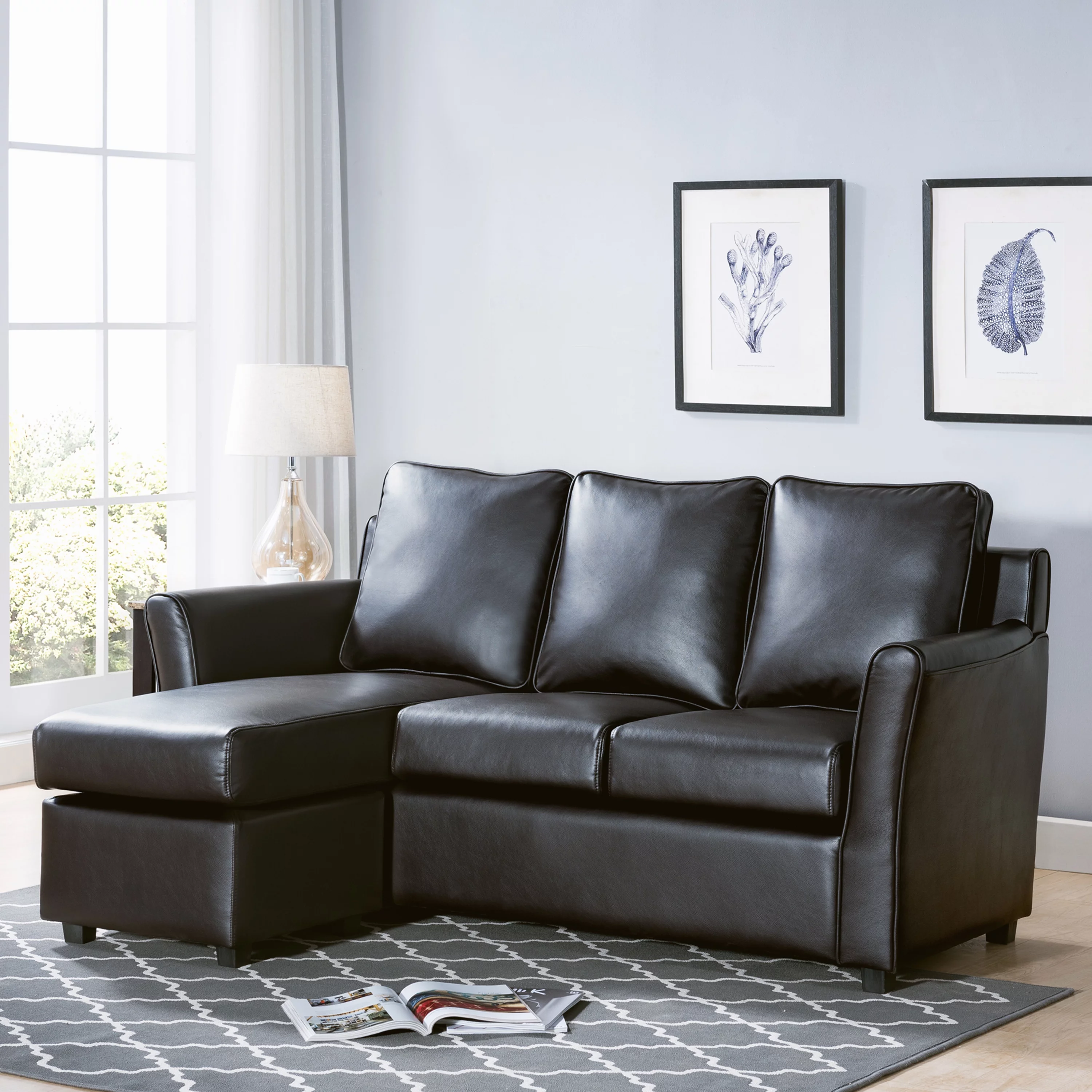 Furniture of America Sula Transitional Sectional Sofa in Dark Gray Faux Leather