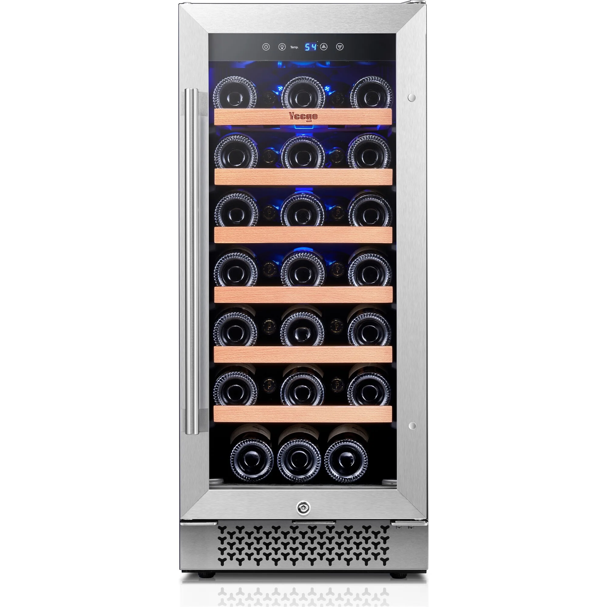 Yeego 15 Inch Wine Cooler Refrigerator,33 Bottle Wine Fridge with Professional Compressor,Reversible Tempered Stainless Steel Double-Layer Glass Door