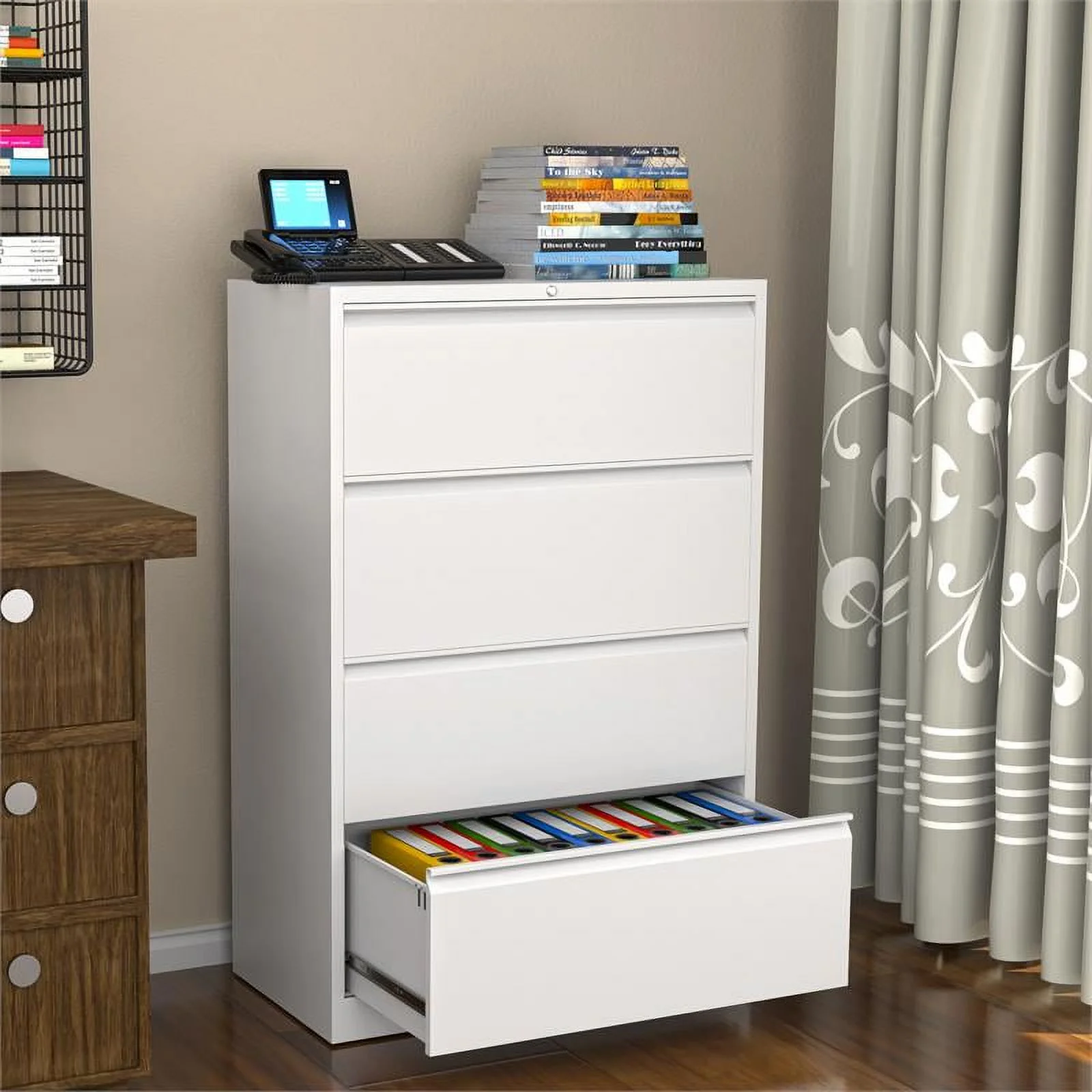 GangMei 4-Drawer Steel Metal Lateral Filing Cabinet with Lock in White