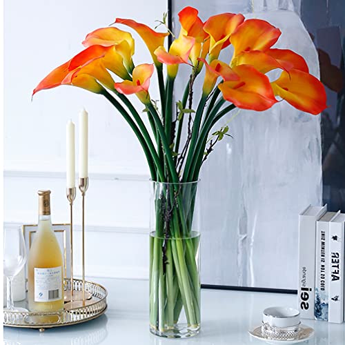 Artificial Flowers Calla Lilly 25.6'' Large Latex Fake Bouquet Soft Real Touch Long Stem Plants 5 Pcs for Home,Living Room,Bedroom,Dining Table,Office,Weddings Party Garden Décor(Yellow)