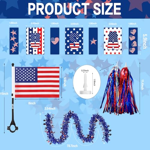 4th of July Bike Decorations American Flag and Patriotic Bike Ribbon Streamers Bike Accessories for Kids July 4 Independence Day Parade Tinsel Garland Decoration and Banner