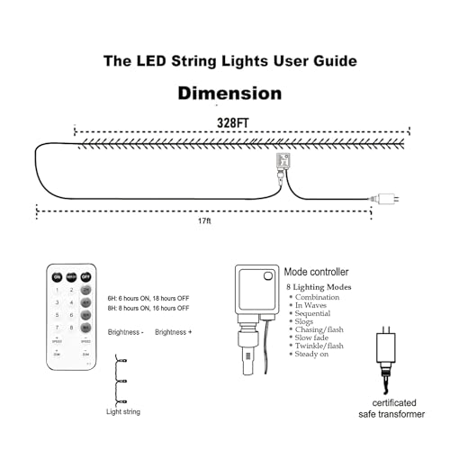 TW SHINE Halloween Lights, 1000 LED 328FT Halloween Lights Outdoor Plug in with 8 Modes, Remote Waterproof String Lights Outdoor Indoor Decorations for Xmas Party Yard Decor, Purple & Orange