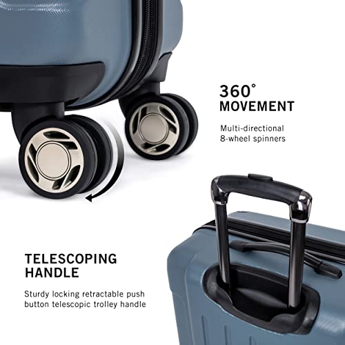 Kenneth Cole REACTION Renegade Luggage Expandable 8-Wheel Spinner Lightweight Hardside Suitcase, Navy Blue, 20-Inch Carry On