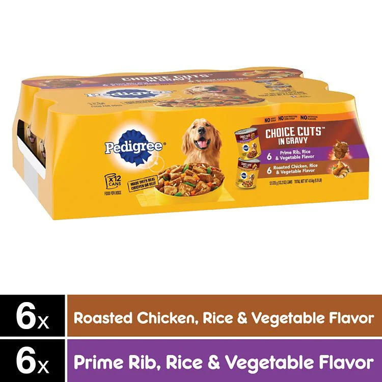 Pedigree Choice Cuts Adult Prime Rib and Chicken Wet Dog Food Variety Pack, 13.2 oz. Can, Pack of 12