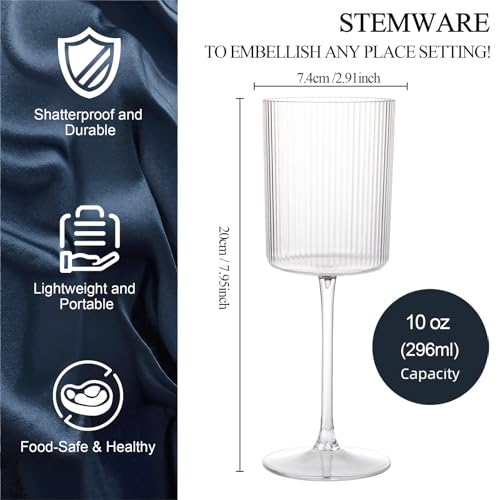 Ciaell 24 Pack Plastic Champagne Flutes - 6oz Ribbed Disposable Champagne Glasses - Clear Vintage Mimosa Glasses with Long Stem, Elegant & Lightweight for Weddings, Birthdays, Parties