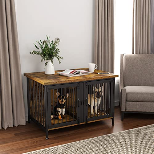 GDLF Double Dog Crate with Divider for 2 Small or 1 Dog, Furniture Style Kennel Indoor Cage with Removable Panel (Int.dims:36.2”Wx24.5”Dx21”H), Black