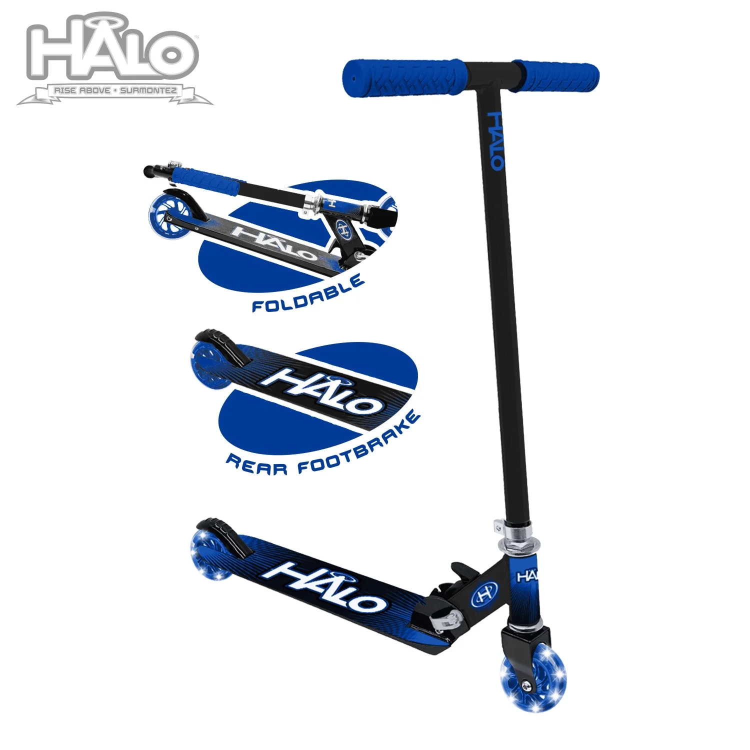 HALO Rise Above Supreme 100mm Wheel Inline Scooter - Blue - 220 lbs Weight - Unisex