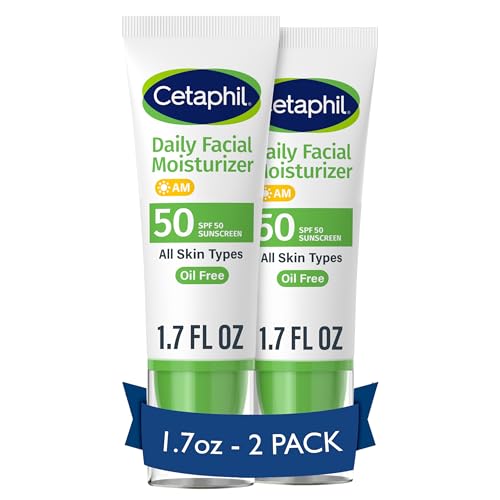 Cetaphil Daily Facial Moisturizer SPF 50, 1.7 Fl Oz (Pack of 2), Gentle Facial Moisturizer For Dry to Normal Skin Types, No Added Fragrance, Dermatologist Recommended (Packaging May Vary)