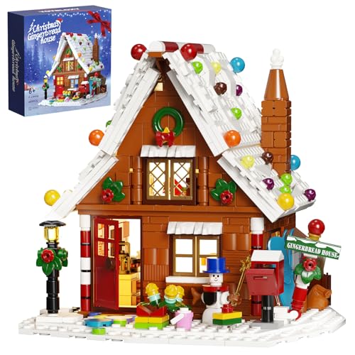 Christmas Gingerbread House Building Kit with LED Lights, Christmas Village House Blocks Set, Compatible with Lego, Xmas Decorative Gifts for Girls and Boys, Kids and Adults, Ages 6+