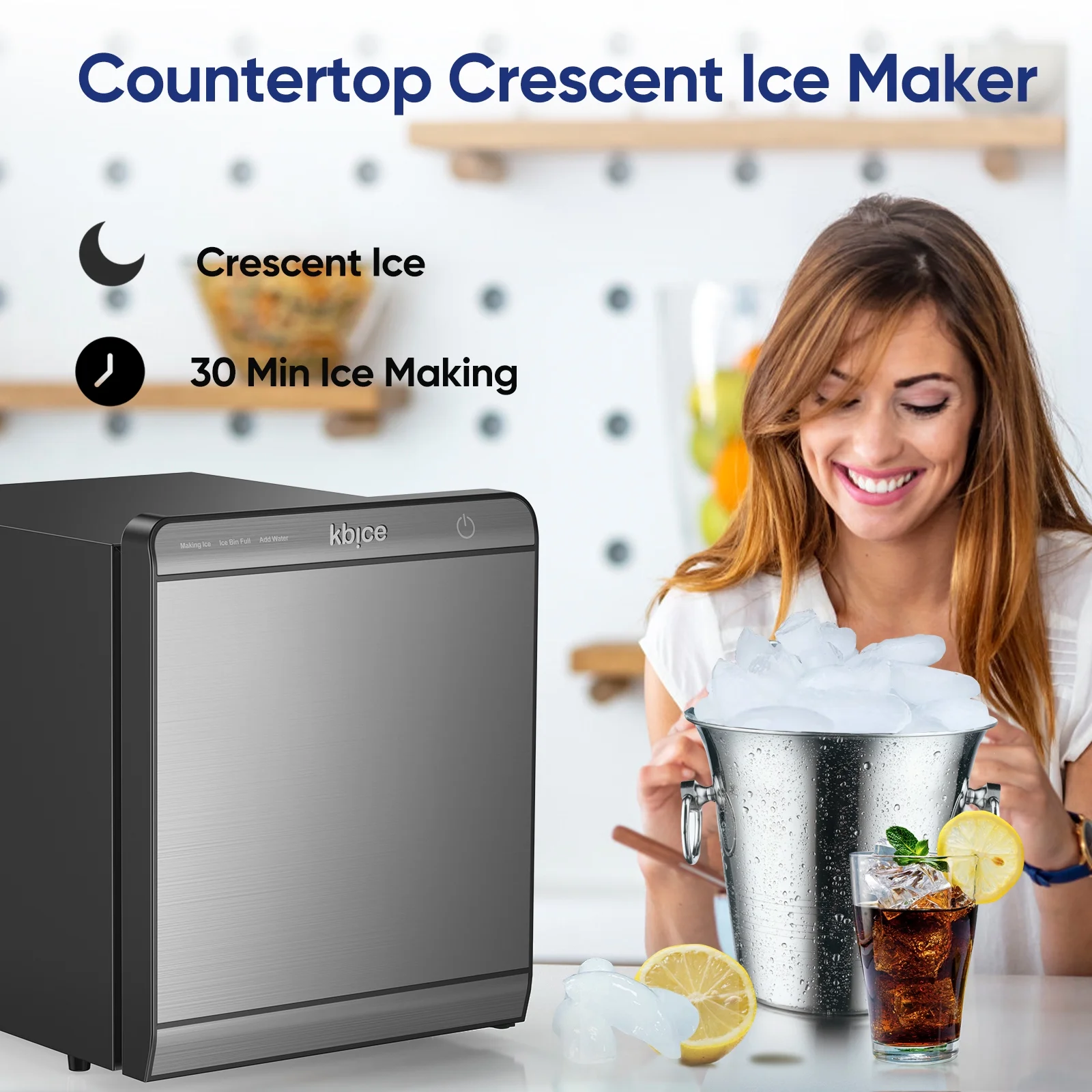 KBICE Crescent Ice Maker - Plumbed-in Water Supply
