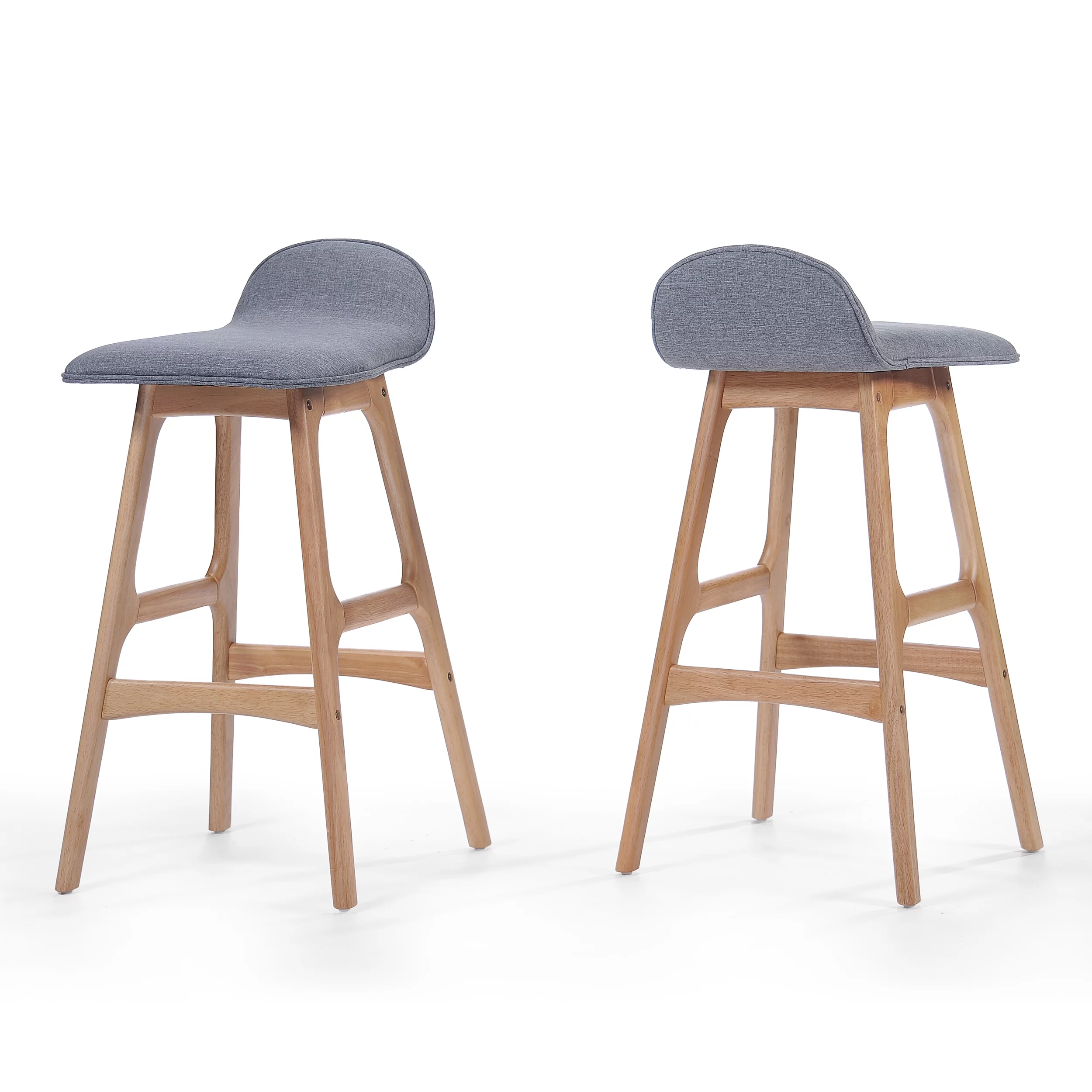 Noble House Brookes Mid-Century Modern Upholstered Barstools (Set of 2), Gray and Natural Oak