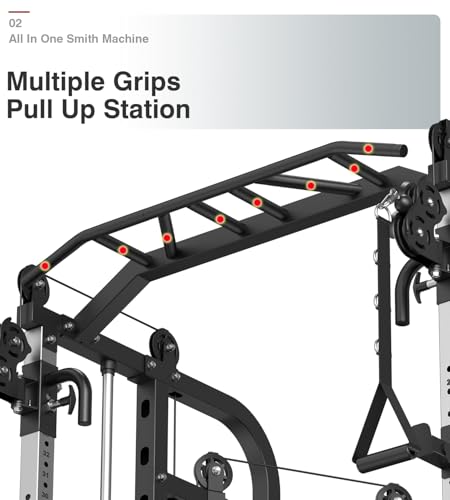 DONOW Smith Machine with Weight Stacks Power Cage Squat Rack Dual Cable Crossover Machine Home Gym Systems Station LAT Pull Down