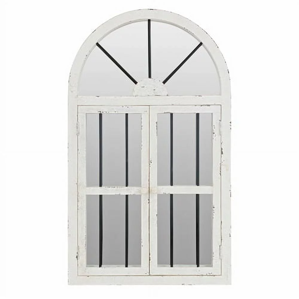 Arched Window Wall Mirror Cottage Chic White 42