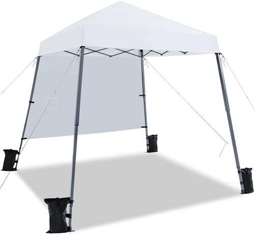 Yaheetech Pop Up Canopy Tent with Backpack, 10x10 Base Portable Easy One Person Setup Folding Shelter Compact Lightweight Slant Leg Canopy with 1 Sidewall, 8x8 Top, Blue