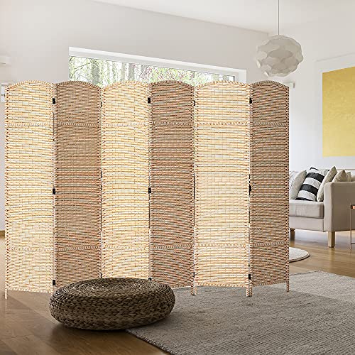 JOSTYLE Folding Privacy Room Divider, 4 Panel Screen Divider 6 ft. Tall Freestanding Extra Wide Rattan Room Partition Wall Separation Dividers, Grey