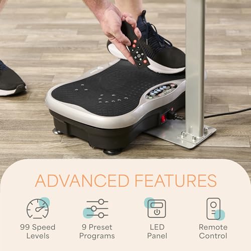 Lifepro TrimLite Vibration Plate Exercise Machine with Handlebars – Whole Body Vibration Machine, Ideal Lymphatic Drainage Massager – 99 Speed Levels, Bluetooth Speaker, Resistance Bands & Remote